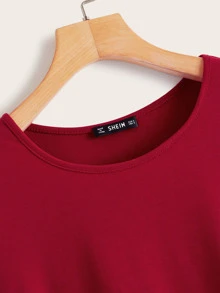 SHEIN LUNE 荷葉邊袖素色t恤 - 玫瑰紅 - 查看 4