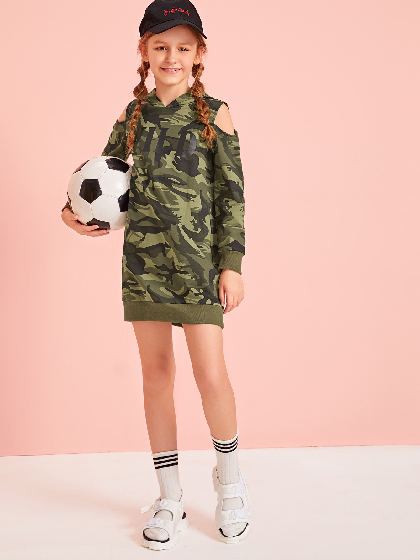 Flickor brev och camo tryck kall axel tröja klänning | SHEIN SE camouflage klänning barn