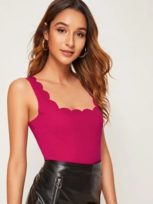 SHEIN Privé 素色貝殼邊背心上衣 - 玫紅色 - 查看 5