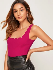 SHEIN Privé 素色貝殼邊背心上衣 - 玫紅色 - 查看 4