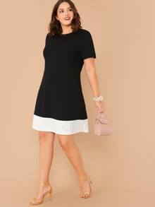 SHEIN LUNE Vestido bajo en contraste - grande - Negro - Ver 5
