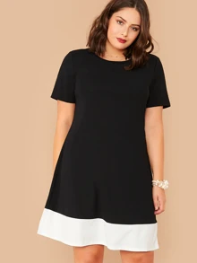SHEIN LUNE Vestido bajo en contraste - grande - Negro - Ver 1