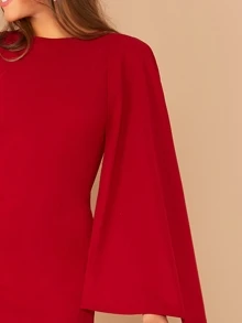 SHEIN Solid Cloak Sleeve Bodycon Dress Without Belt - Burgundy - View 4