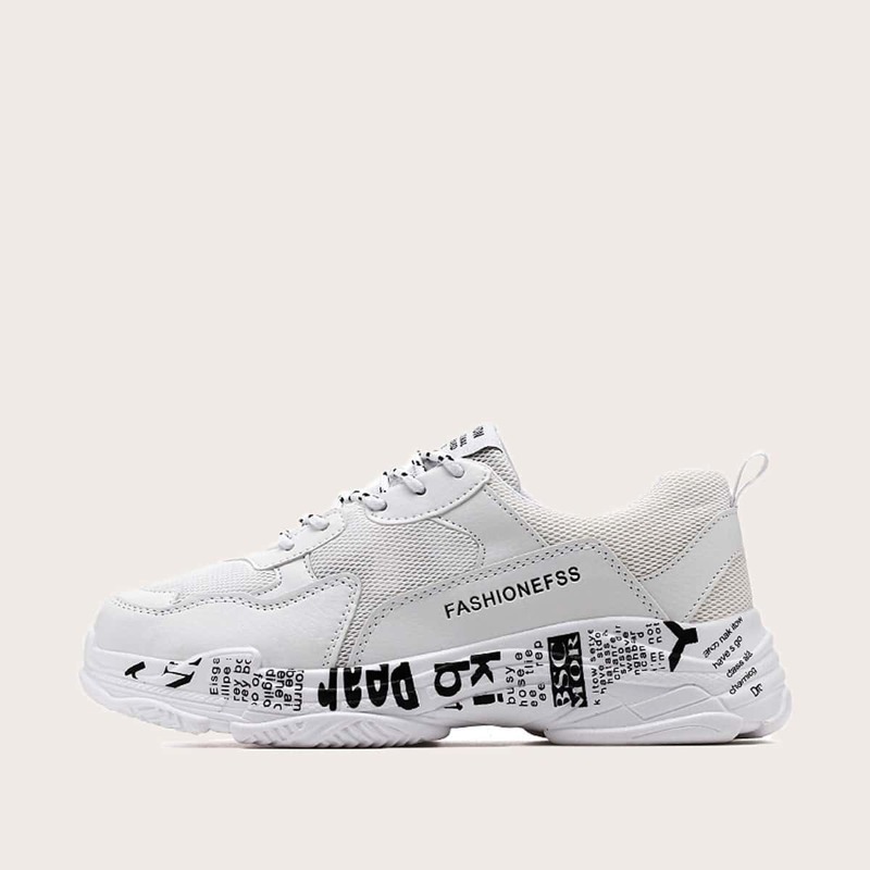 

Guys Slogan Sole Mesh Panel Trainers, White