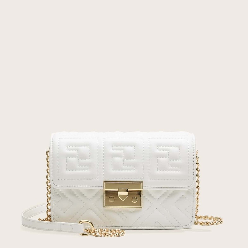 

Push Lock Chain Crossbody Bag, White