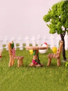 3pcs Cottagecore Style Chair & Table Decorative Object, Mini Ornament For Garden - Multicolor - View 4