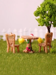 3pcs Cottagecore Style Chair & Table Decorative Object, Mini Ornament For Garden - Multicolor - View 3
