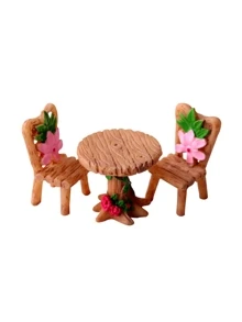 3pcs Cottagecore Style Chair & Table Decorative Object, Mini Ornament For Garden - Multicolor - View 2