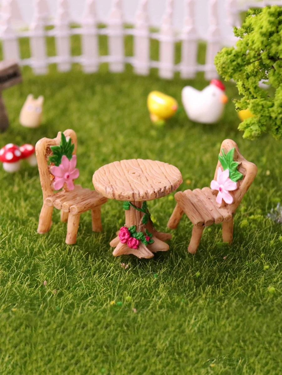 3pcs Cottagecore Style Chair & Table Decorative Object, Mini Ornament For Garden - Multicolor - View 1