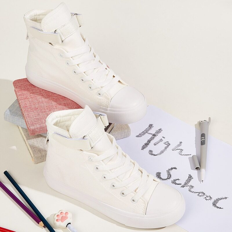 

Lace-up Front High Top Trainers, White