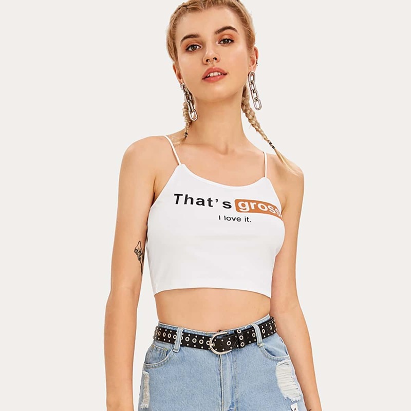 

Letter Print Crop Cami Top, White
