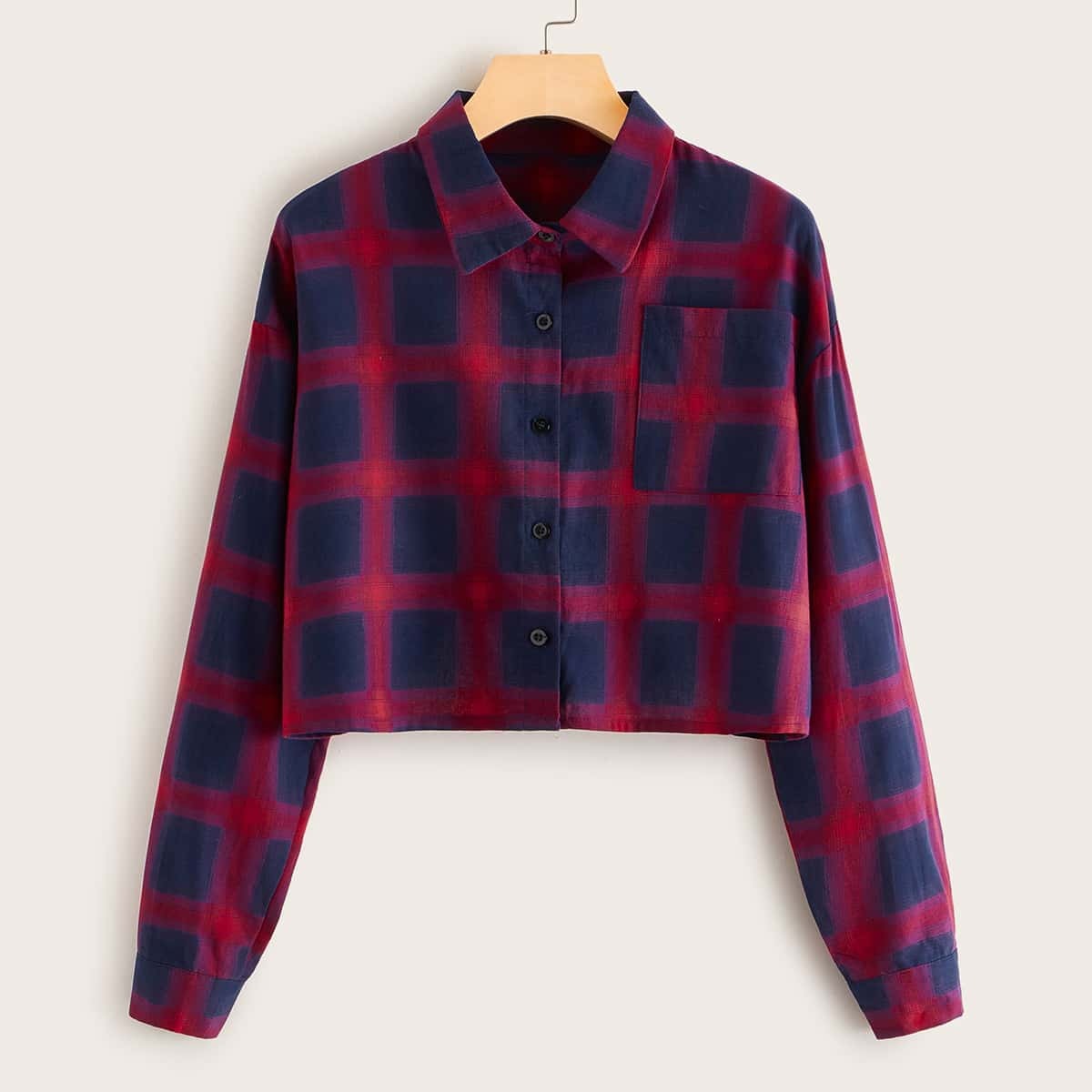 

Drop Shoulder Plaid Button Front Blouse, Multicolor
