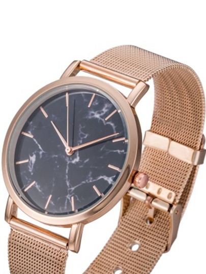 marble print dial mesh strap quartz watch