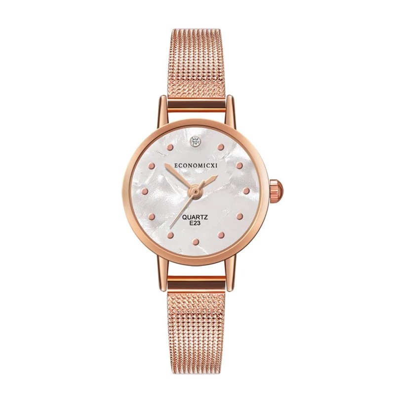 

Alloy Mesh Strap Round Dial Pointer Quartz Watch