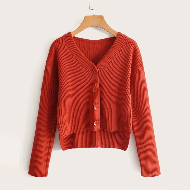 

Button Front High Low Hem Cardigan, Red
