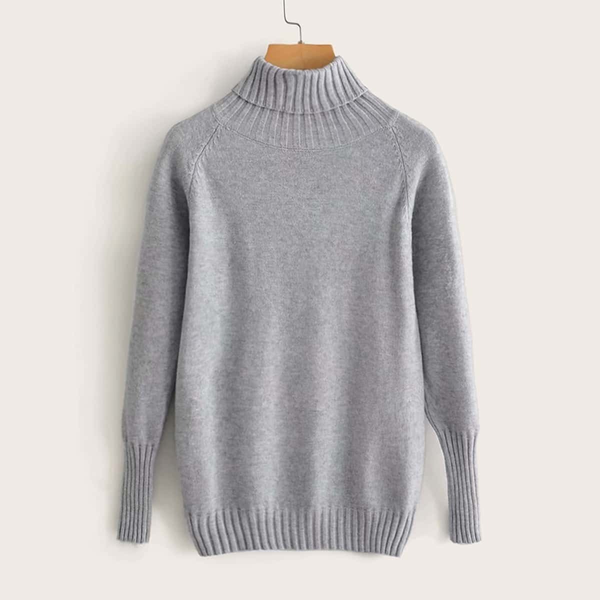 

Solid High Neck Raglan Sleeve Sweater, Grey