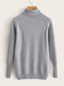 Solid High Neck Raglan Sleeve Sweater