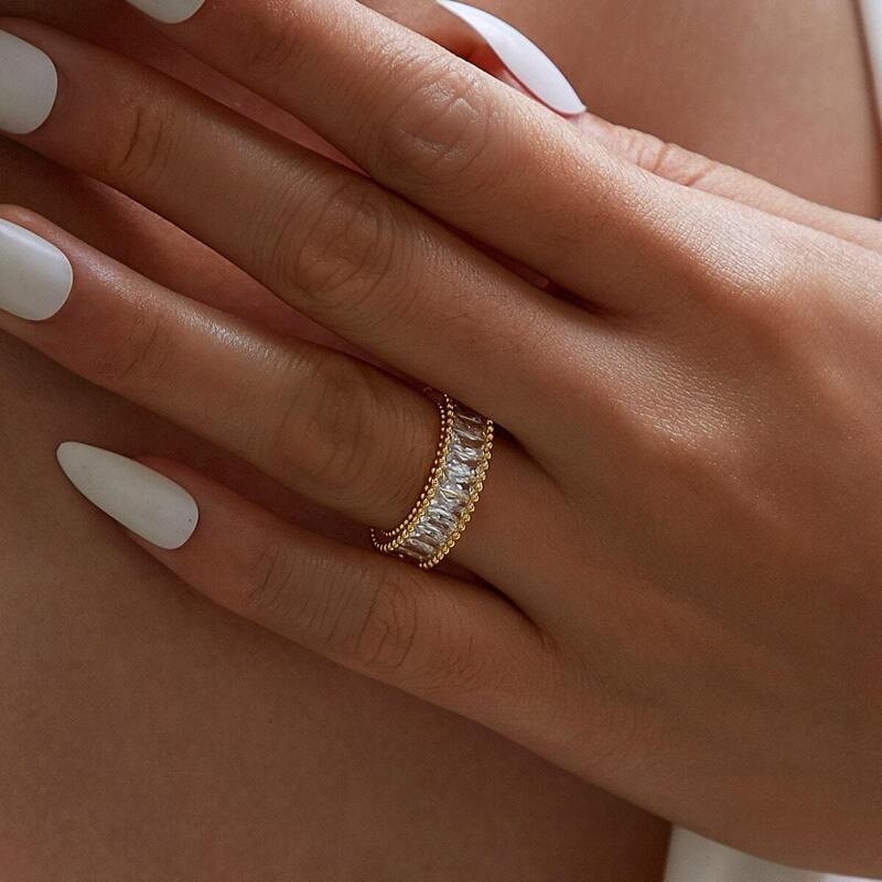 

Stone Decor Wide Cuff Ring 1pc, Gold