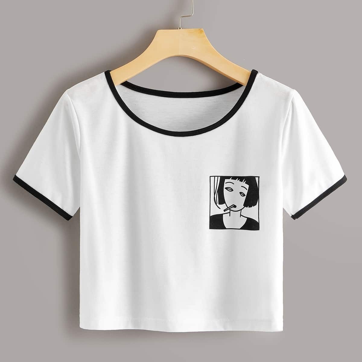 

Figure Print Ringer Tee, White