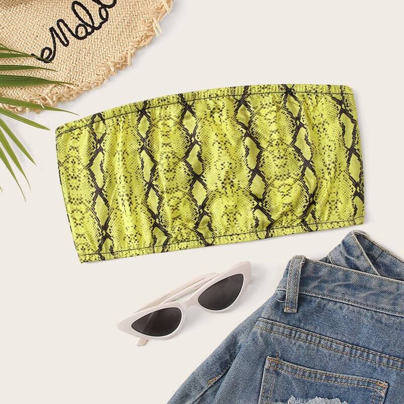 

Snakeskin Print Bandeau Bra, Multicolor