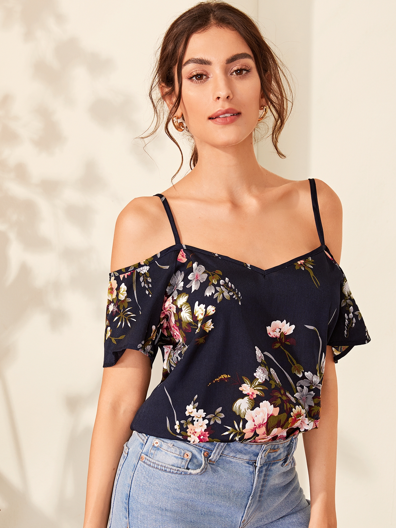 Floral Print Cold Shoulder Top Floral Print Cold Shoulder Top
