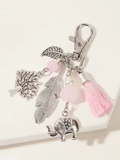 Elephant & Tree Charm Bag Charm Tassel Keychain Bag Accessories Shoulder Bag Crossbody Bag Handle Bag Handbag Party Holiday Gift Birthday Valentine's Day Stylish Fashion For Teen Girls Women College Students Teacher Bag Present Car Accessories Women Key Chain Charms Cute Keychain