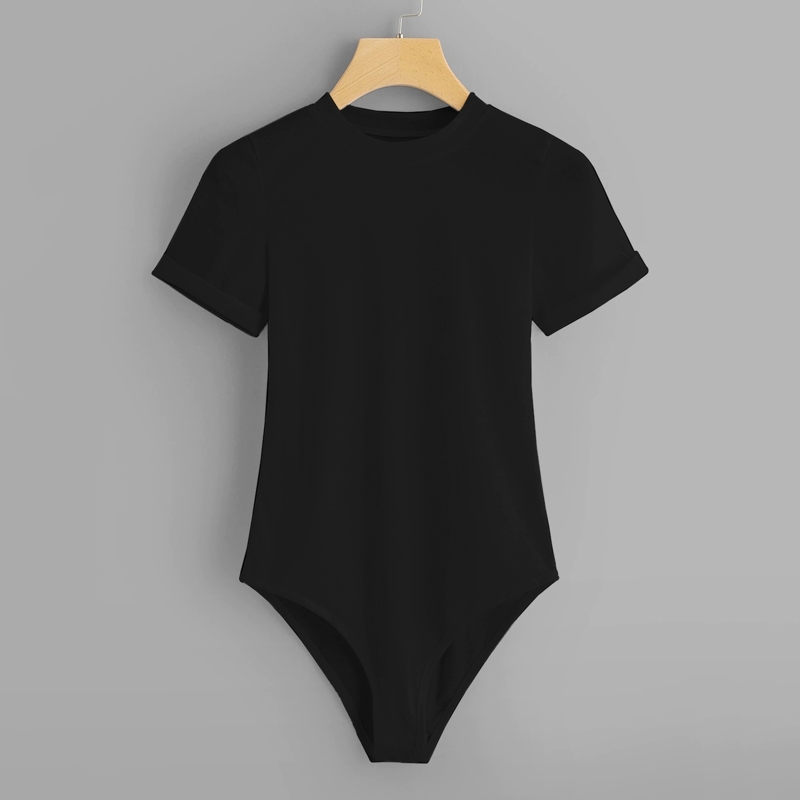 

Solid Round Neck Bodysuit, Black