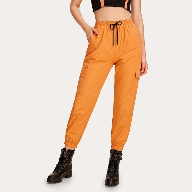 

Pocket Side Drawstring Waist Pants, Orange