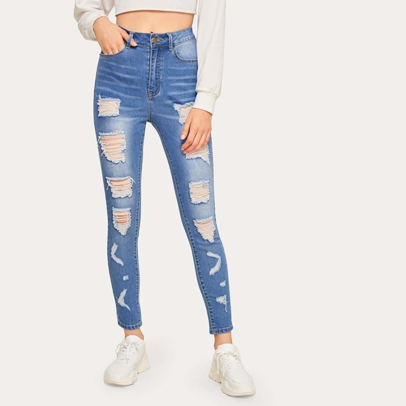 

Ripped Pocket Side Skinny Jeans, Blue