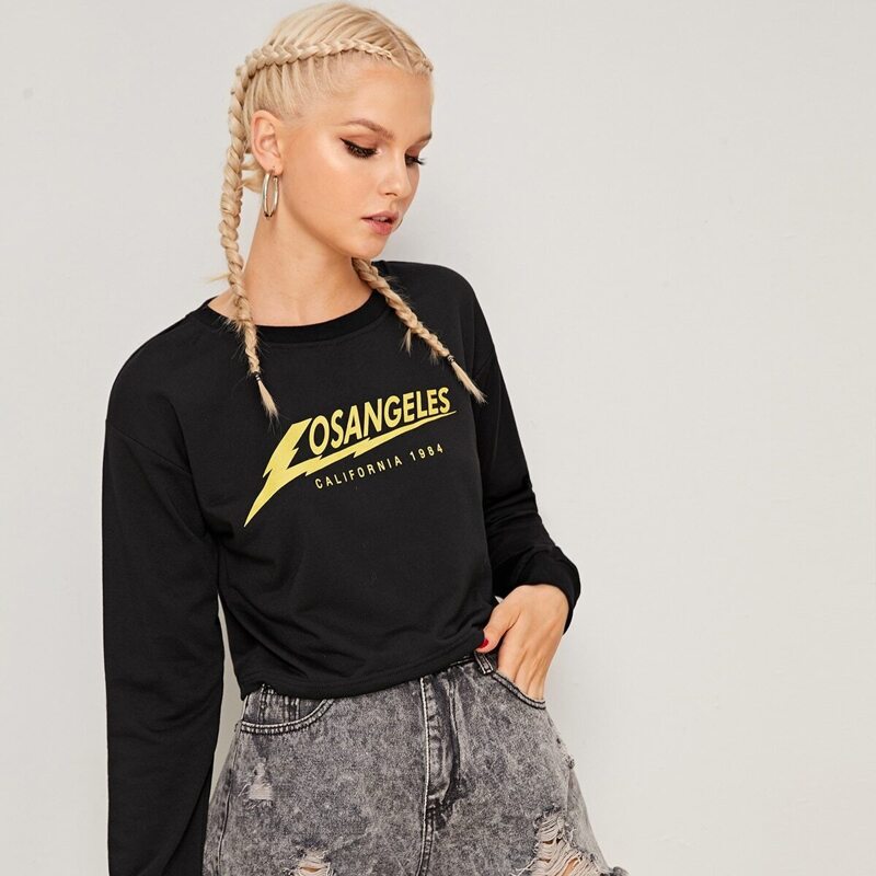 

Letter & Number Print Sweatshirt, Black