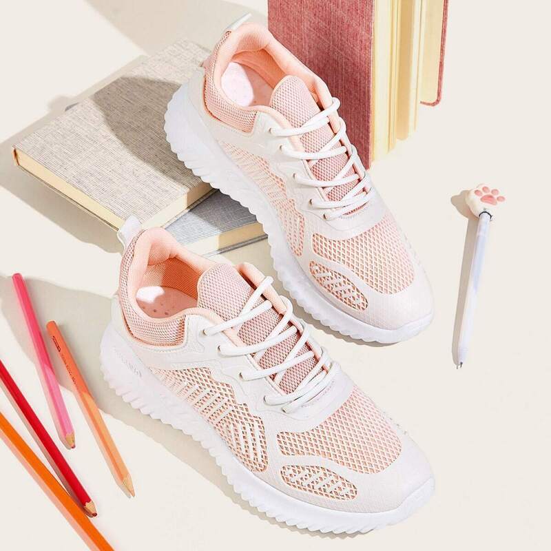 

Lace-up Front Chunky Sole Mesh Trainers, Pink
