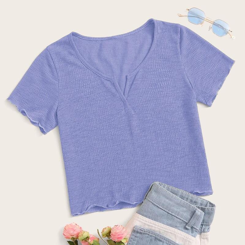 

Notch Neck Lettuce Trim Tee, Purple