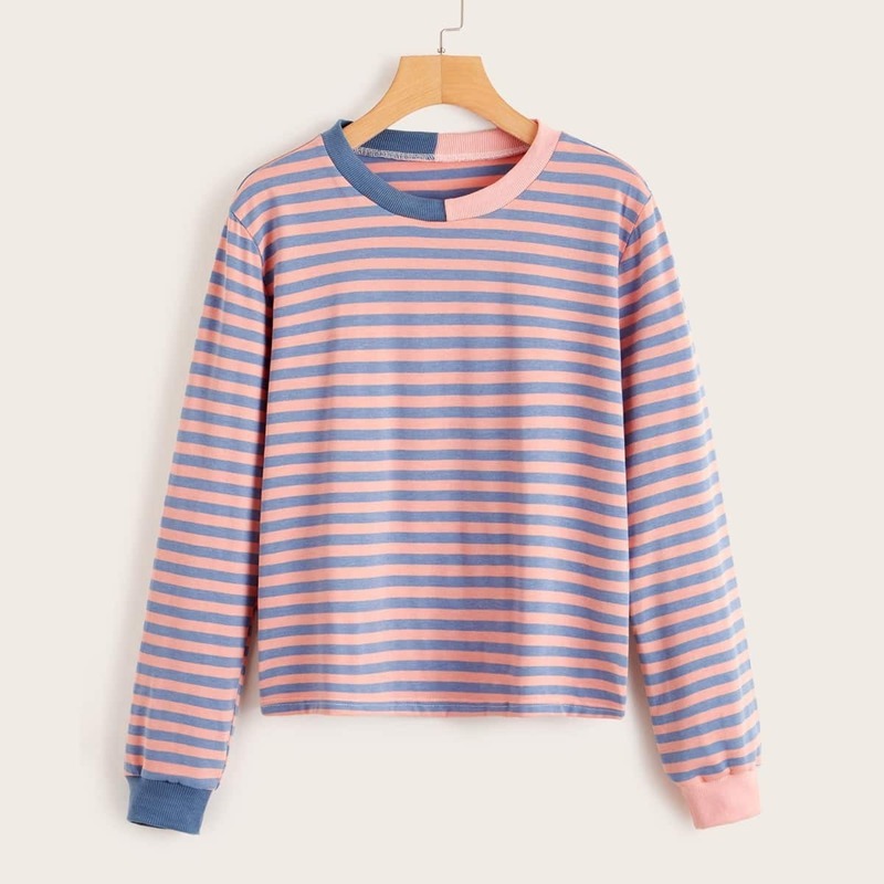 

Two Tone Striped Long Sleeve Tee, Multicolor