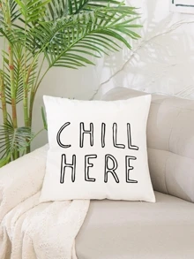 Letter Print Cushion Cover 1pc - Black and White - View 3