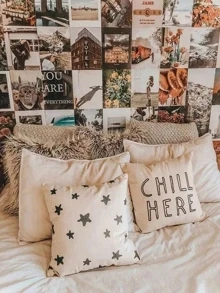 Letter Print Cushion Cover 1pc - Black and White - View 5