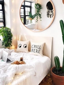 Letter Print Cushion Cover 1pc - Black and White - View 4