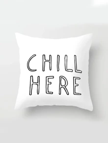 Letter Print Cushion Cover 1pc - Black and White - View 7
