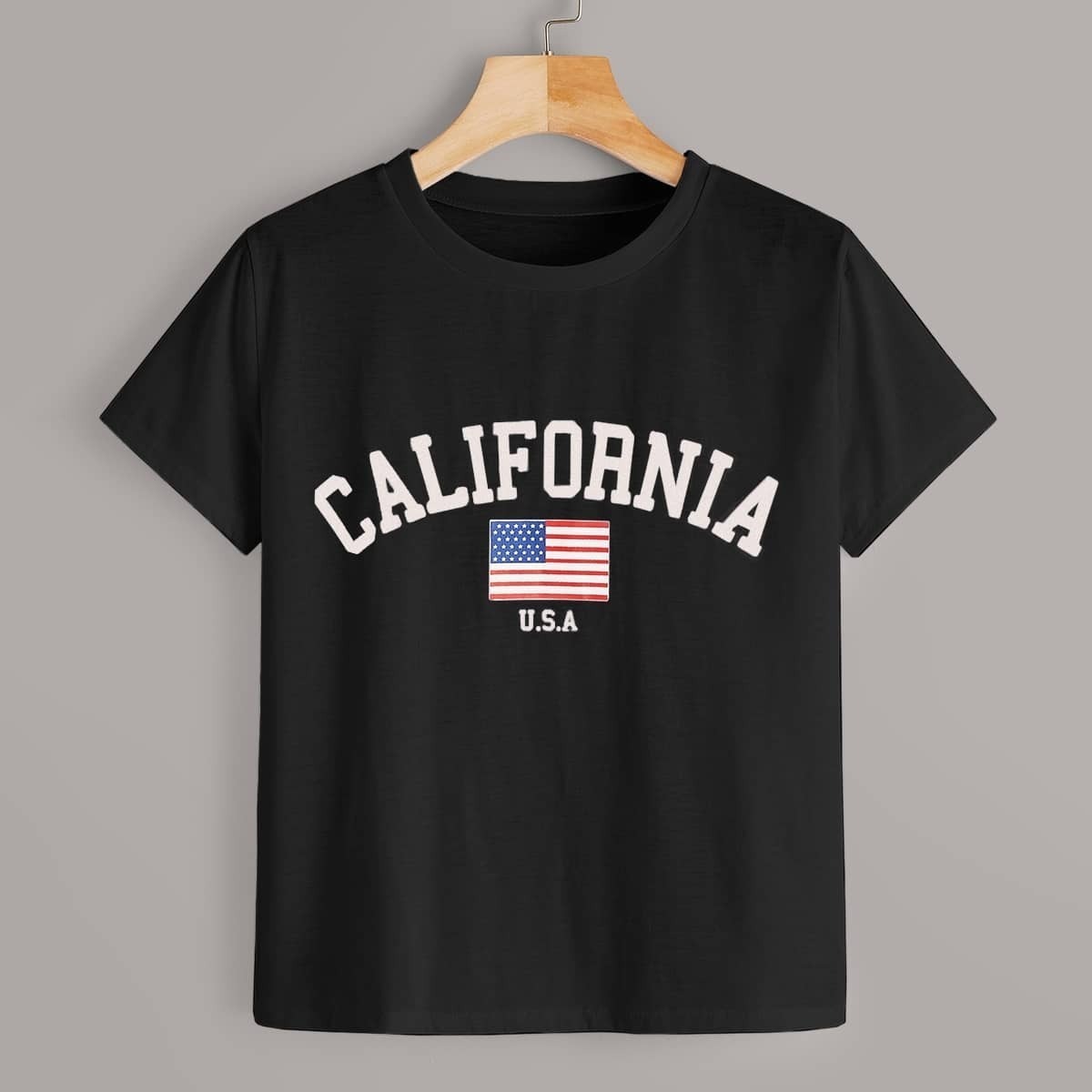 

Letter & American Flag Print Tee, Black