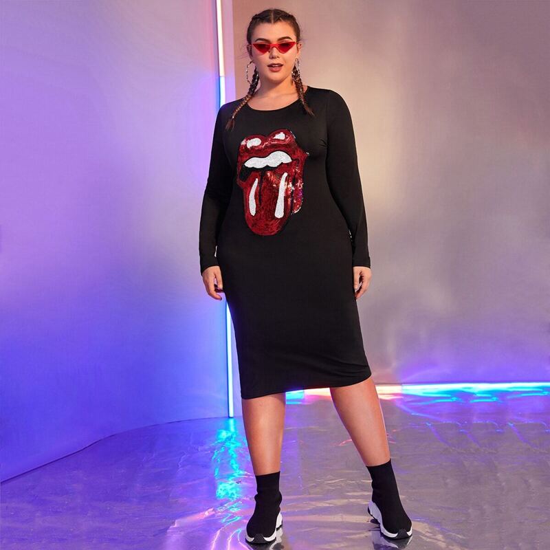 

Plus Sequin Contrast Tee Dress, Black