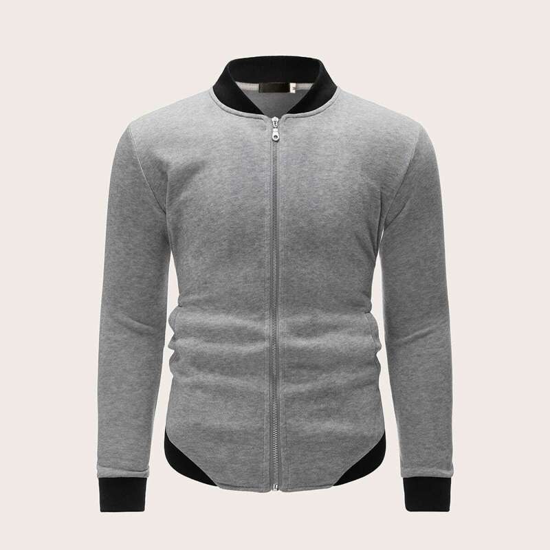 

Guys Zipper Contrast Trim Bomber Jacket, Grey
