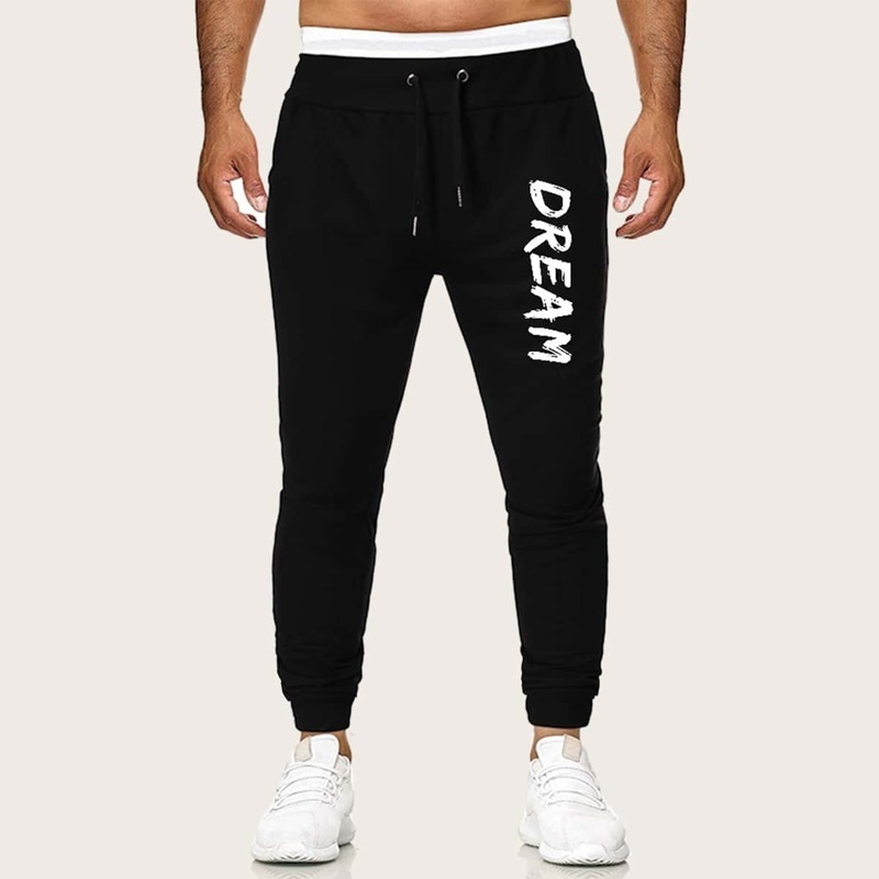 

Guys Letter Graphic Drawstring Sweatpants, Black