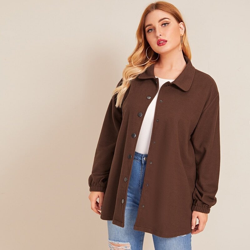 

Plus Solid Single Breasted Coat, Brown