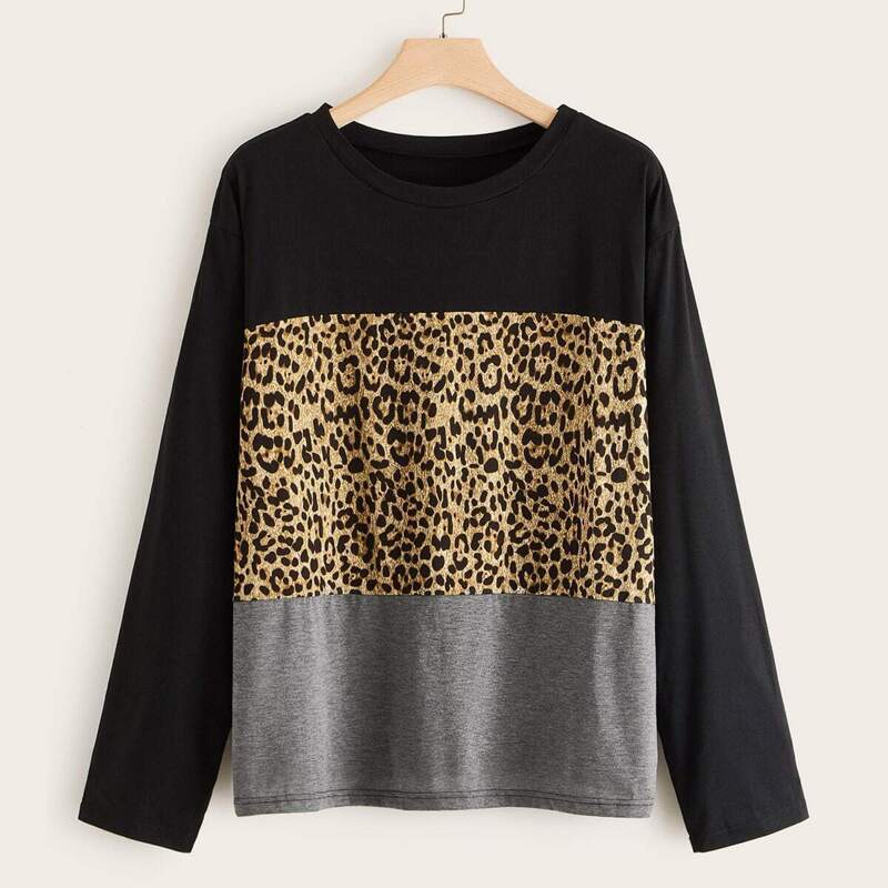 

Plus Leopard Print Colorblock Tee, Multicolor