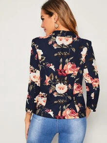 SHEIN Clasi 花卉圖案翻領衣領西裝外套 - 藏蓝色 - 查看 2