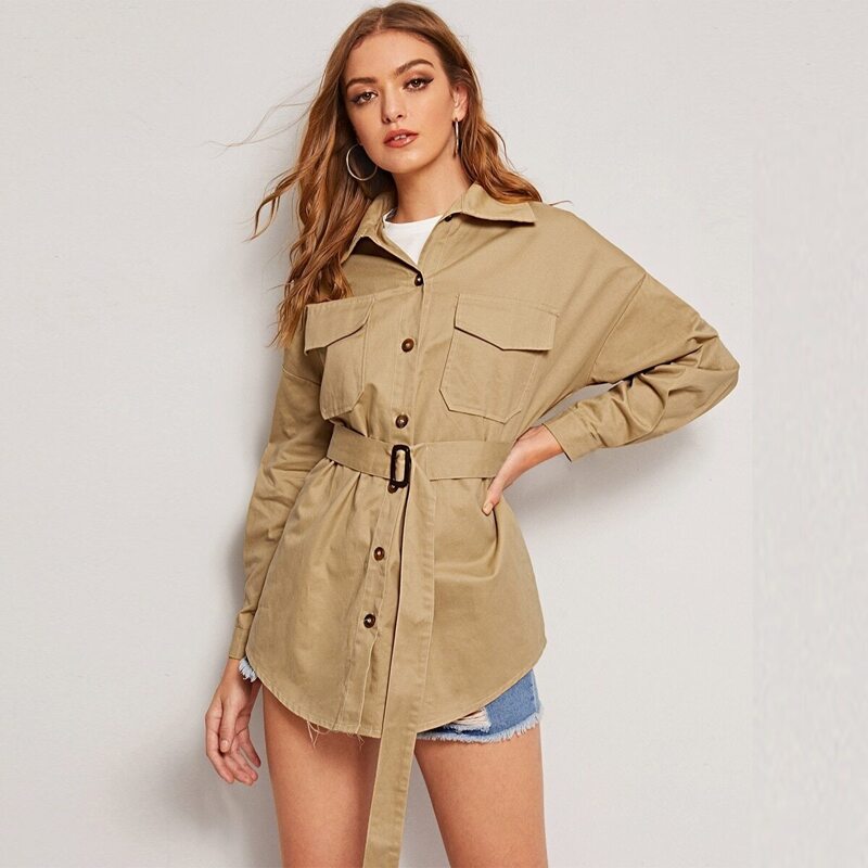

High Low Curved Hem Unity Coat, Khaki