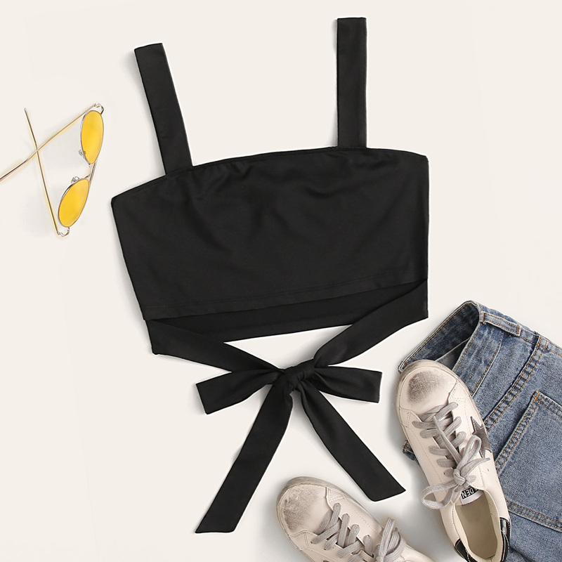 

Self-Tie Cropped Tank Top, Black