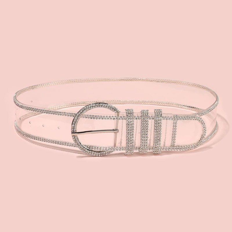 

Rhinestone Engraved Transparent Buckle Belt