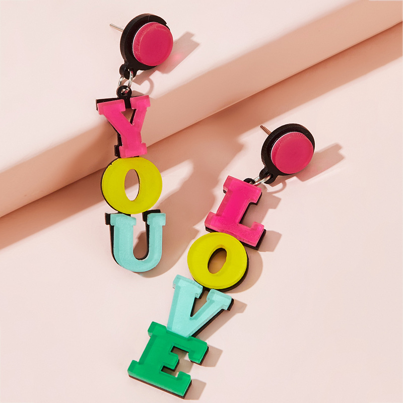 

Colorblock Letter Drop Earrings 1pair, Multicolor