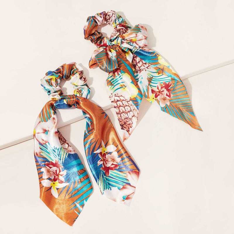 

Floral Pattern Scrunchie Scarf 2pcs, Multicolor
