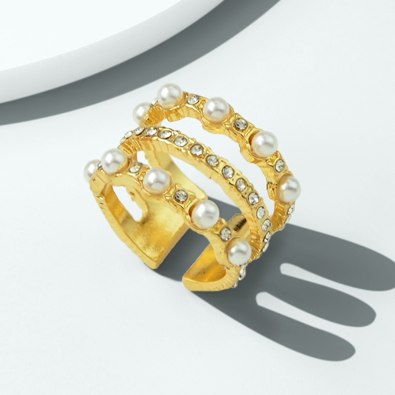 

Faux Pearl & Rhinestone Engraved Ring 1pc, Gold